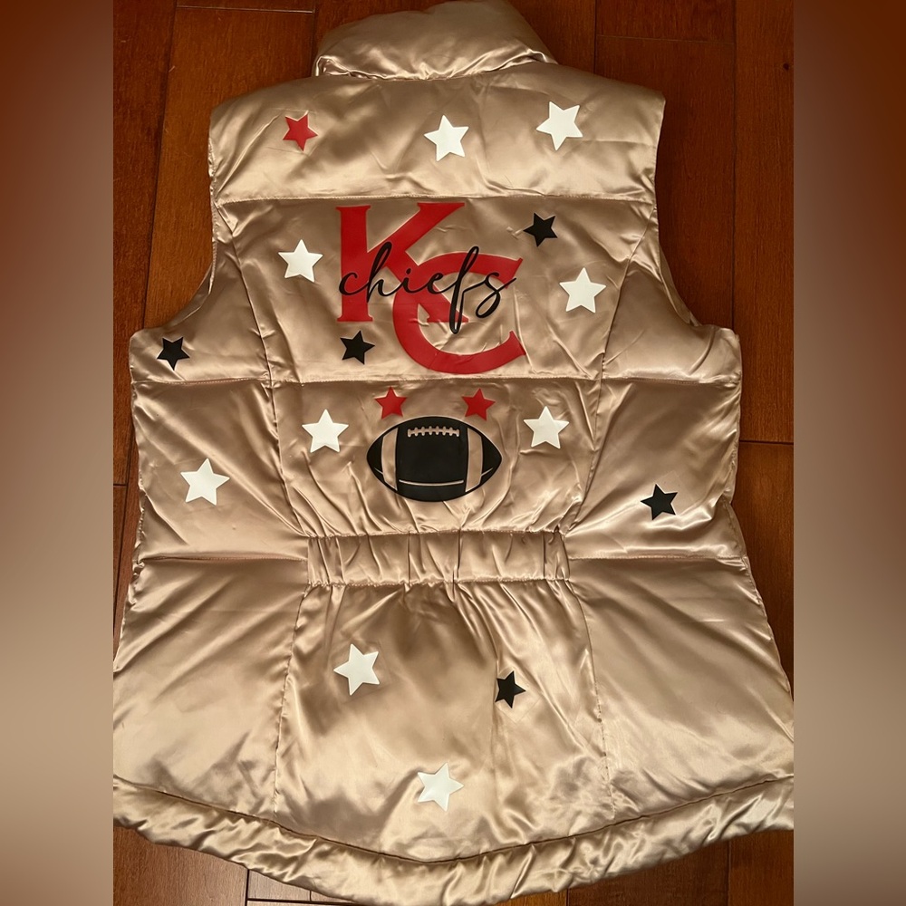 Womens NFL Kansas City Chiefs gold vest apparel puffer jacket custom made - Picture 2 of 10
